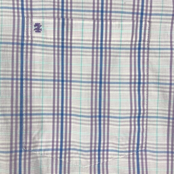 Izod Shirt Men's Medium Purple Plaid Button Down Long Sleeve Pocket Cotton Blend - Picture 5 of 14